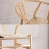 Open Wishbone Natural Rattan Seat Wood Dining Chair Image - 8