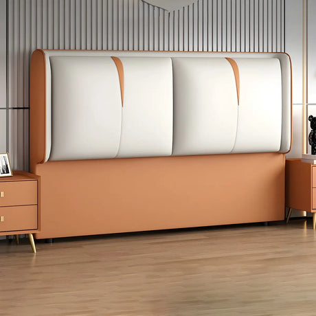 Orange-Beige Rectangular Upholstered Wingback Headboard Image - 1