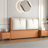 Orange-Beige Rectangular Upholstered Wingback Headboard Image - 20