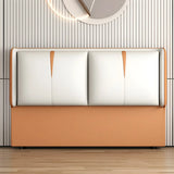 Orange-Beige Rectangular Upholstered Wingback Headboard Image - 3