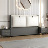 Orange-Beige Rectangular Upholstered Wingback Headboard Image - 5