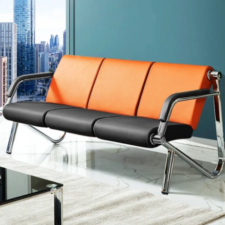 Orange-Black Faux Leather Silver Frame Beam Seating Image - 2