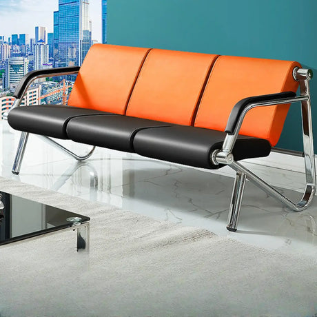 Orange-Black Scratch Resistant Faux Leather Beam Seating Image - 2