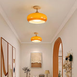 Orange Cylinder Semi-Flush Mount Light Wood Accents Image - 3