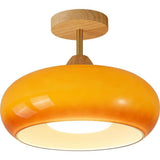 Orange Cylinder Semi-Flush Mount Light Wood Accents Image - 5