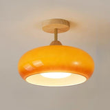 Orange Cylinder Semi-Flush Mount Light Wood Accents Image - 7