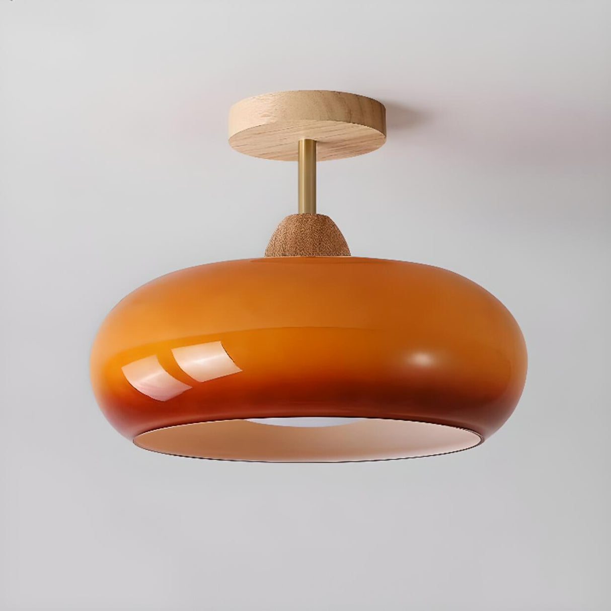 Orange Cylinder Semi-Flush Mount Light Wood Accents Image - 8