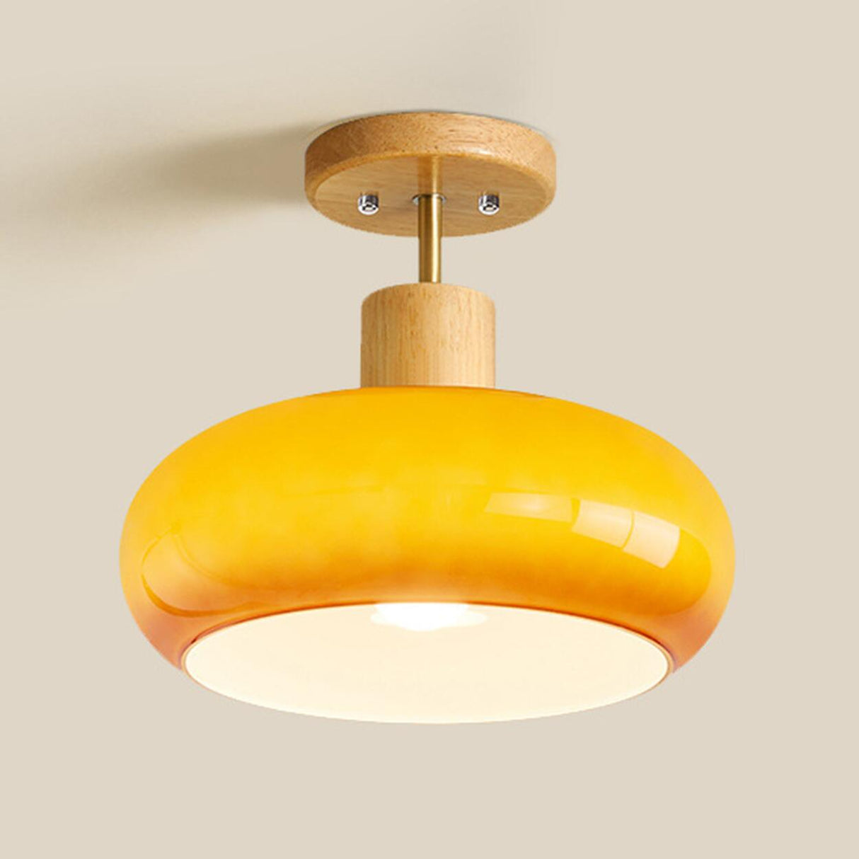 Orange Cylinder Semi-Flush Mount Light Wood Accents Image - 9