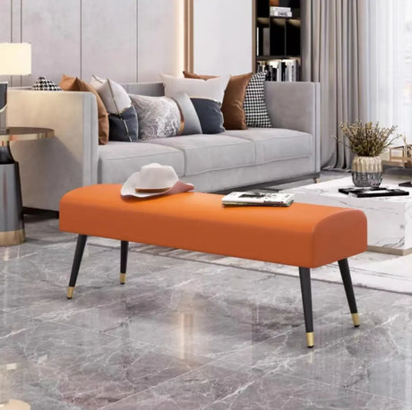 Orange Faux Leather Cushioned Bedroom Bench with Legs Image - 1