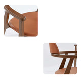 Orange Faux Leather Seat Wooden Armrest Dining Chair Image - 10