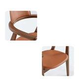 Orange Faux Leather Seat Wooden Armrest Dining Chair Image - 9