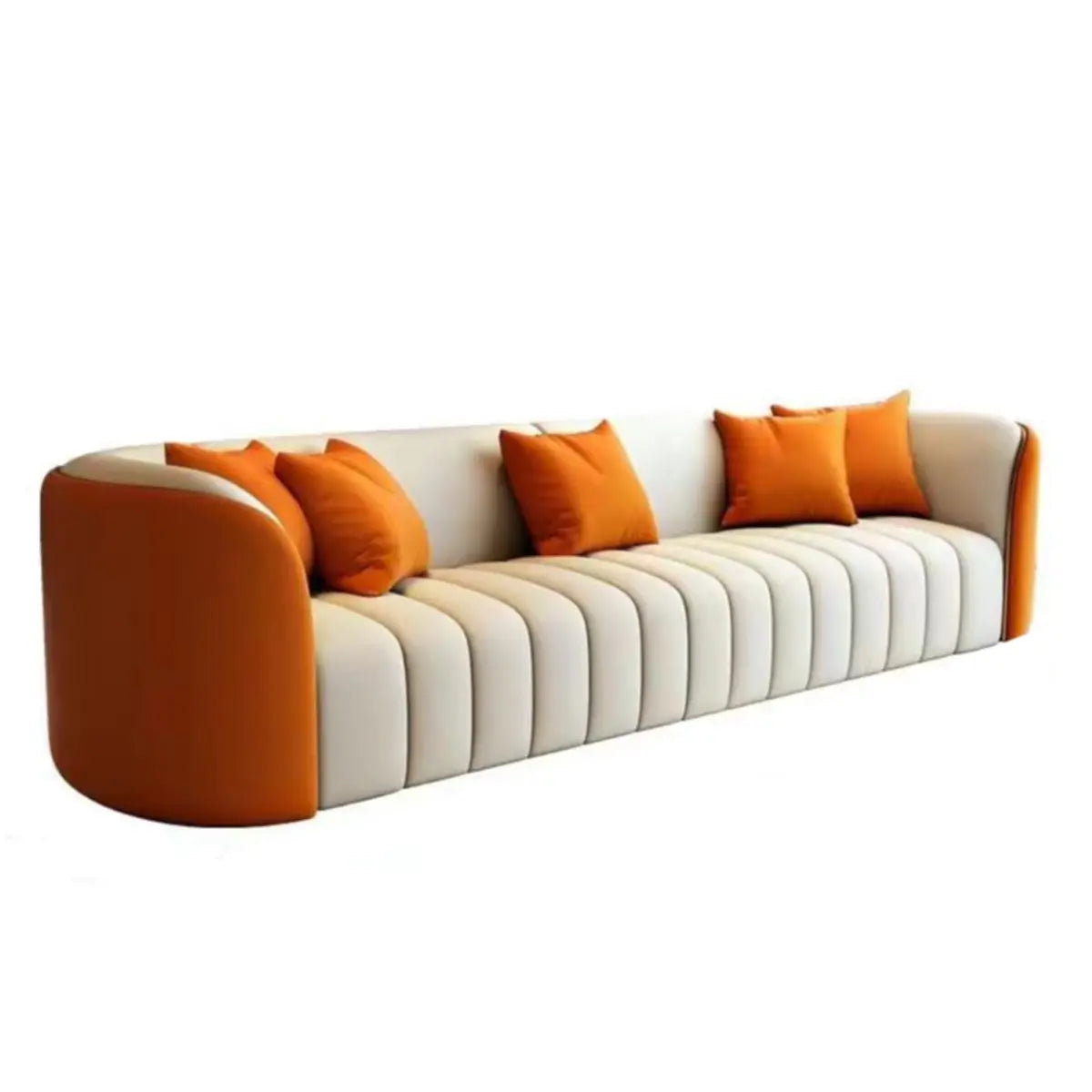 Orange Faux Leather Upholstered Back Sofa Set with Arms Image - 13