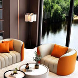 Orange Faux Leather Upholstered Back Sofa Set with Arms Image - 2