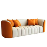 Orange Faux Leather Upholstered Back Sofa Set with Arms Image - 9