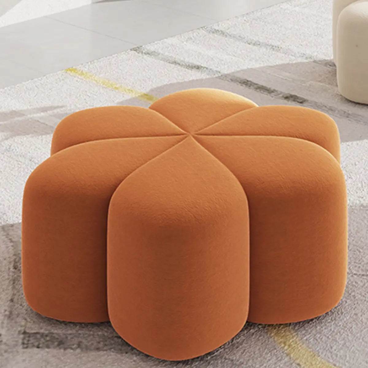 Orange Flower Flannel Medium Sponge Seat Ottomans Image - 5