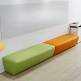 Orange Grey Armless Wooden Frame Upholstered Bench Image - 4