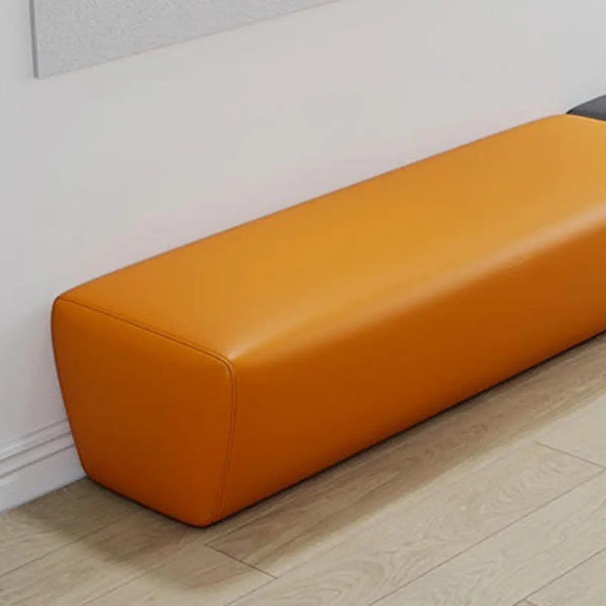 Orange Grey Armless Wooden Frame Upholstered Bench Image - 5