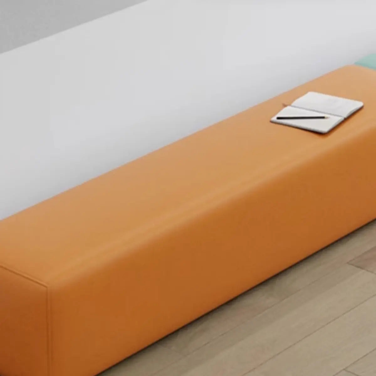 Orange Grey Armless Wooden Frame Upholstered Bench Image - 7