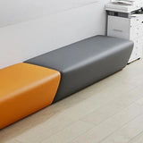 Orange Grey Armless Wooden Frame Upholstered Bench Image - 8