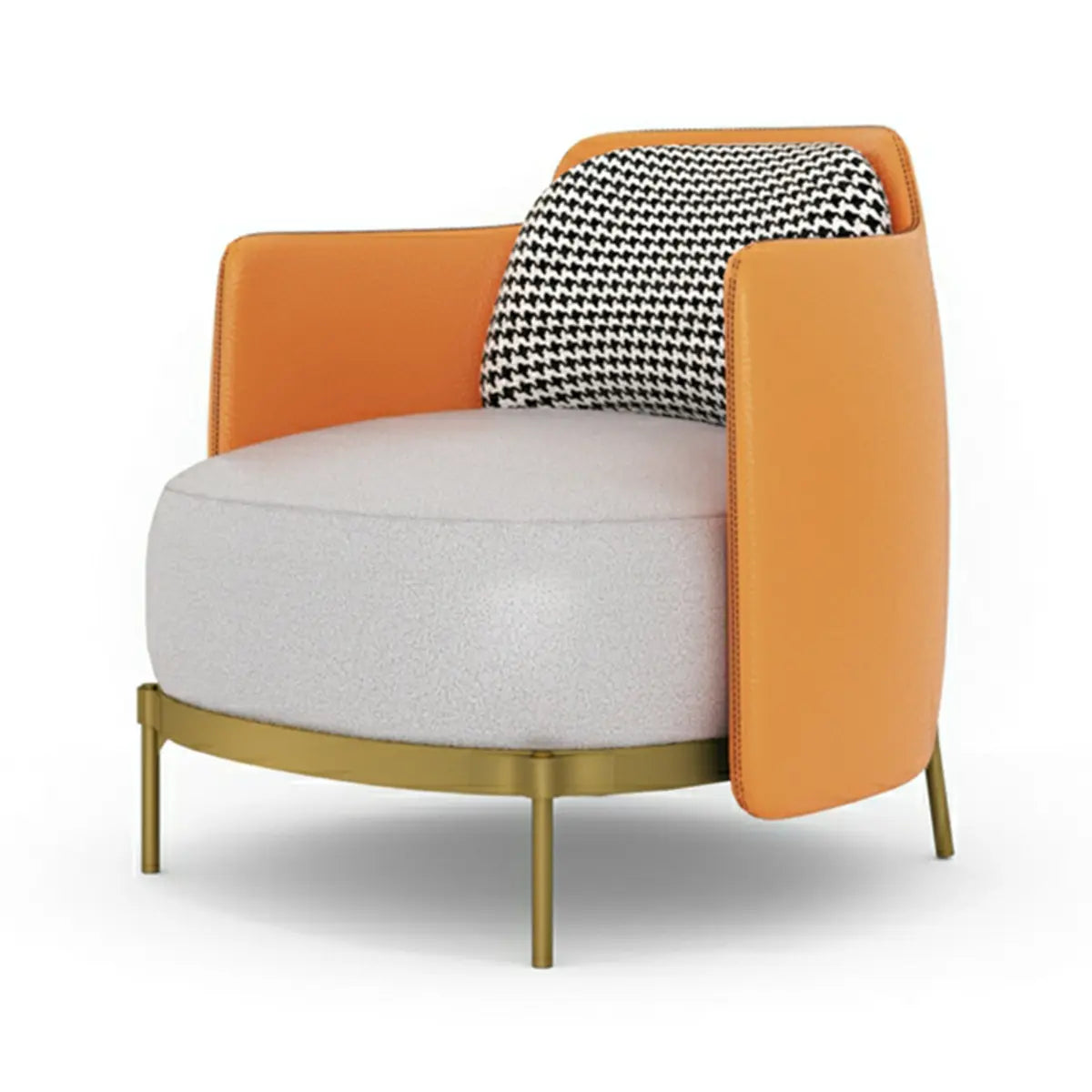 Orange Houndstooth Pillow Back Four Legs Arm Chair Image - 8