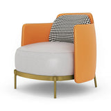 Orange Houndstooth Pillow Back Four Legs Arm Chair Image - 8