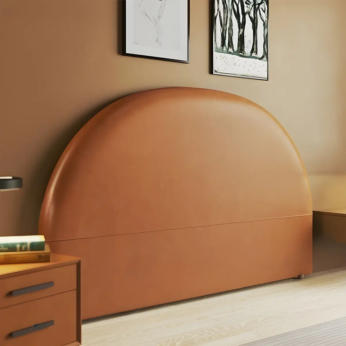 Orange Leather Arched Upholstered Headboard with Legs Image - 1