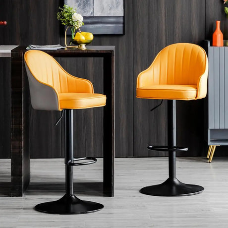 Orange Leather Armrest Adjustable Swivel Bar Stool Image - 1