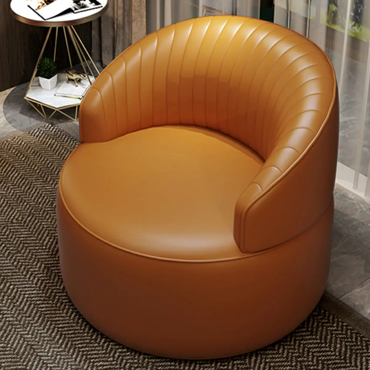 Orange Leather Fixed Back Barrel Chair with Arms Image - 1