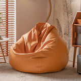 Orange Portable Round Leather Lounge Bean Bag Chair Image - 1