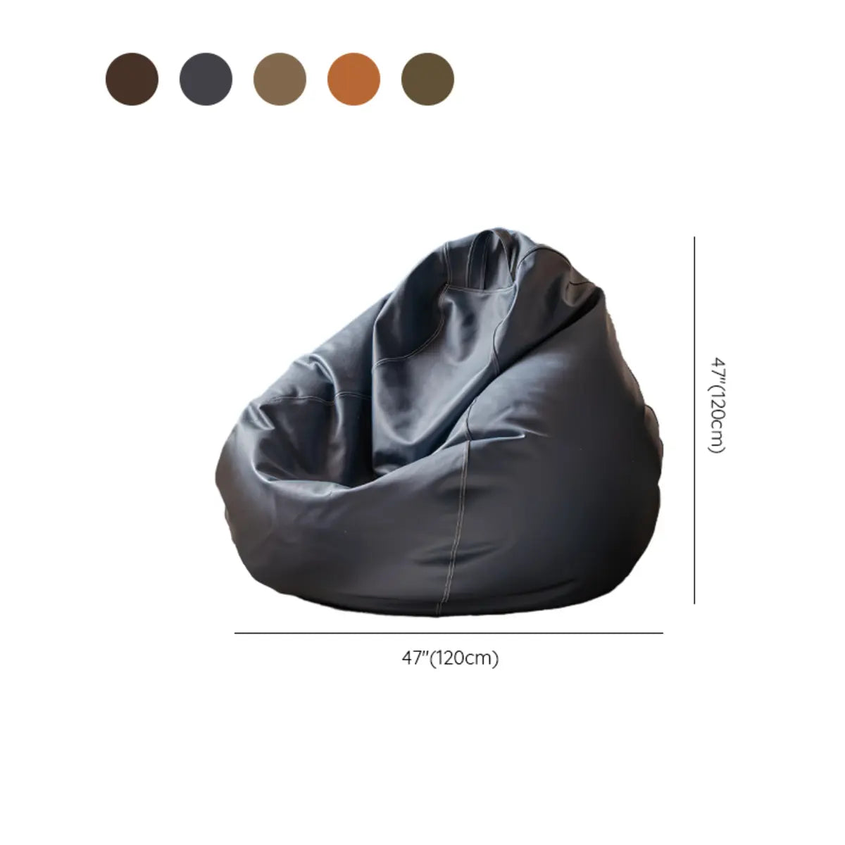 Orange Portable Round Leather Lounge Bean Bag Chair 