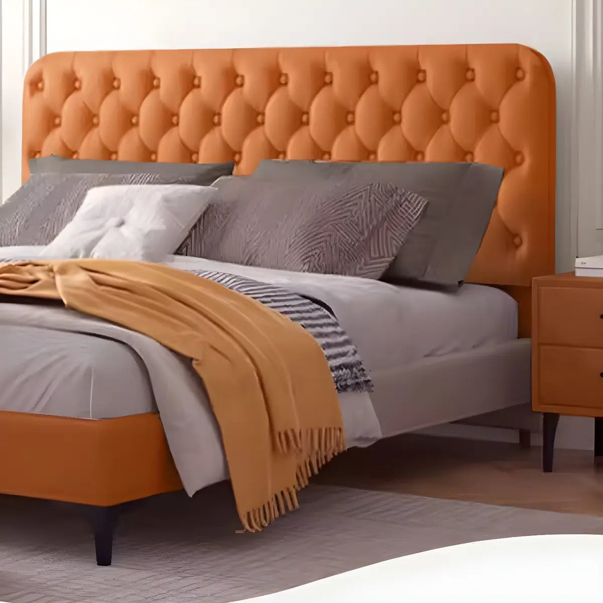 Orange Rectangular Tufted Upholstered Headboard Image - 6