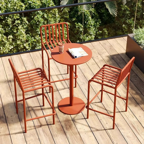 Orange Round Alloy Compact Fixed Bar Set with Stools Image - 2