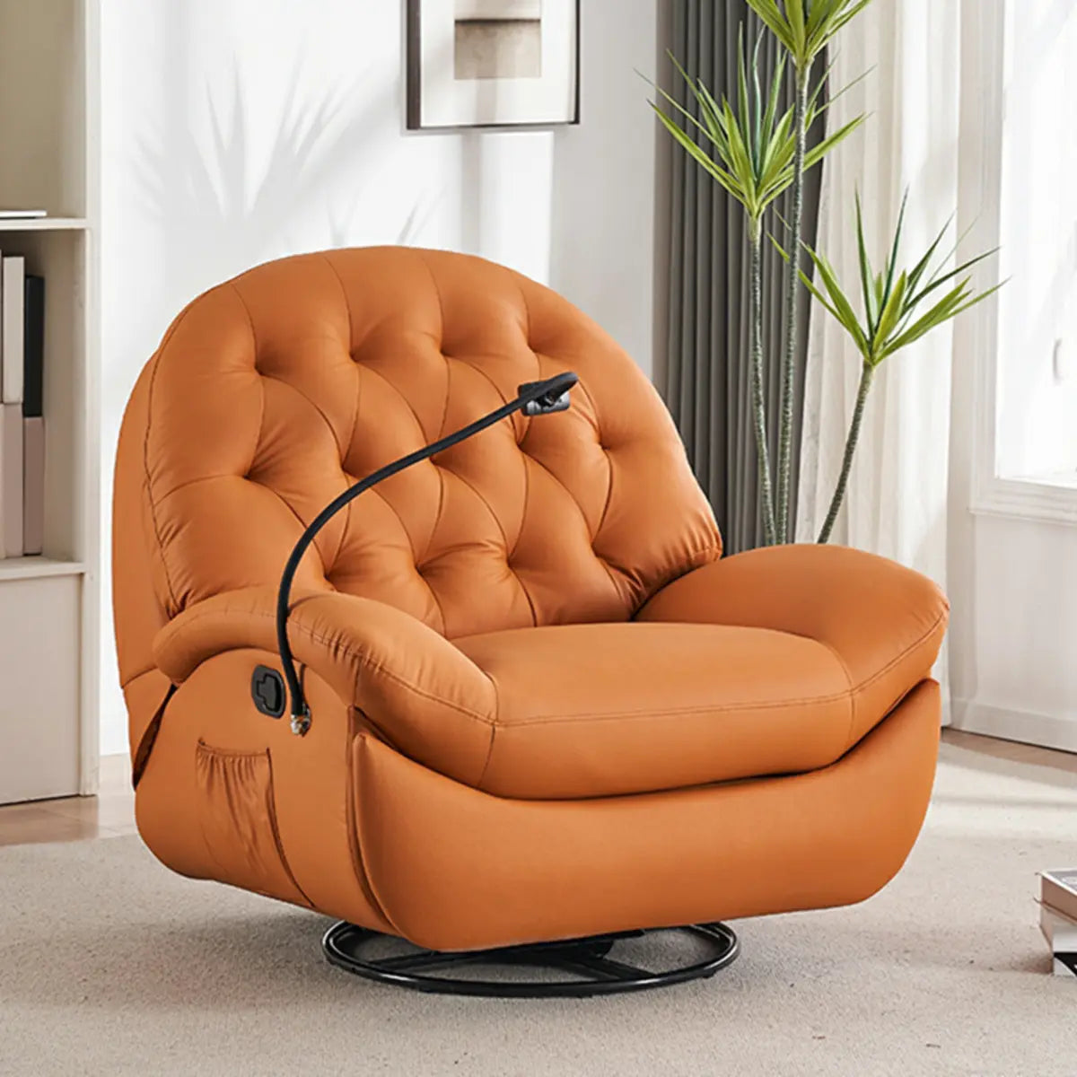 Orange Round Faux Leather Electric Recliner with USB Image - 1