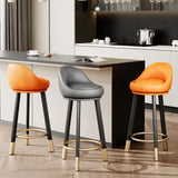 Orange Round Low-Back Velvet Bar Stool with Footrest Image - 1