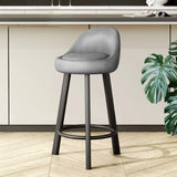 Orange Round Low-Back Velvet Bar Stool with Footrest Image - 15