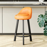 Orange Round Low-Back Velvet Bar Stool with Footrest Image - 17