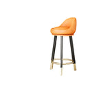 Orange Round Low-Back Velvet Bar Stool with Footrest Image - 19