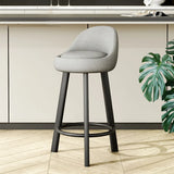 Orange Round Low-Back Velvet Bar Stool with Footrest Image - 20