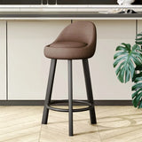 Orange Round Low-Back Velvet Bar Stool with Footrest Image - 21