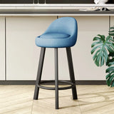 Orange Round Low-Back Velvet Bar Stool with Footrest Image - 22