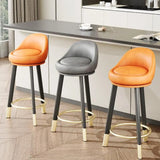 Orange Round Low-Back Velvet Bar Stool with Footrest Image - 4