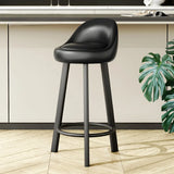 Orange Round Low-Back Velvet Bar Stool with Footrest Image - 24