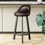 Orange Round Low-Back Velvet Bar Stool with Footrest Image - 27