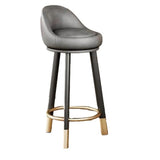 Orange Round Low-Back Velvet Bar Stool with Footrest Image - 29