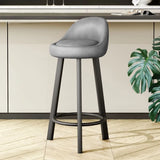 Orange Round Low-Back Velvet Bar Stool with Footrest Image - 31