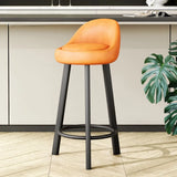 Orange Round Low-Back Velvet Bar Stool with Footrest Image - 32