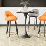 Orange Round Low-Back Velvet Bar Stool with Footrest Image - 5