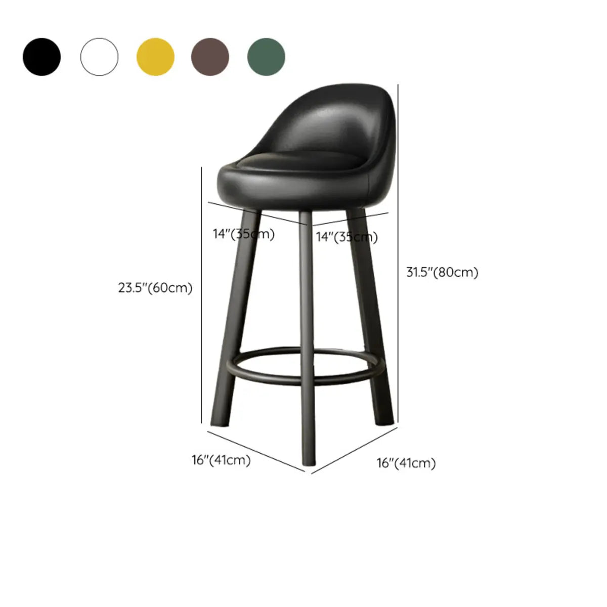 Orange Round Low-Back Velvet Bar Stool with Footrest 