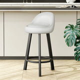 Orange Round Low-Back Velvet Bar Stool with Footrest Image - 3