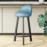 Orange Round Low-Back Velvet Bar Stool with Footrest Image - 33